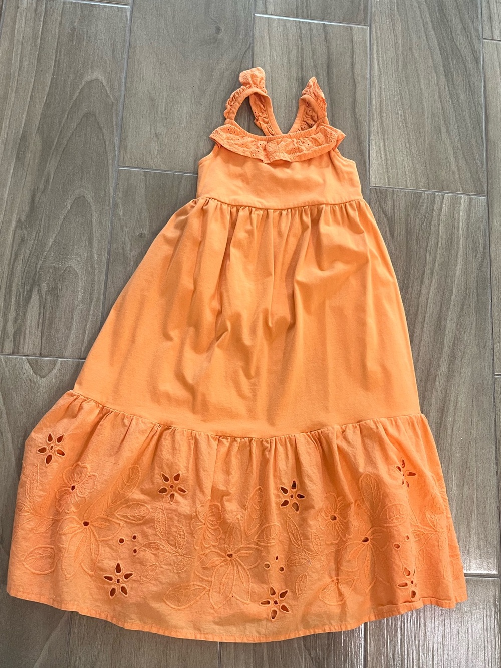 Cynthia Rowley Girls Orange Eyelet Tiered Sundress
